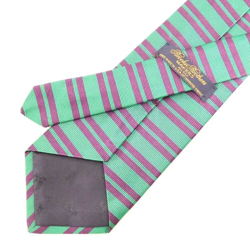 Brooks Brothers Tie Mens 56 in Silk Green Purple Horizontal Double Striped Wide